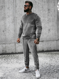 Komplet dresowy męski welurowy szary OZONEE O/D7516