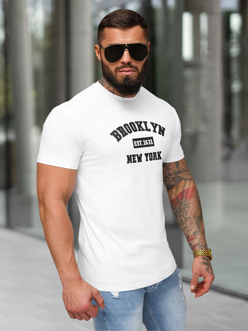 T-shirt męski slim fit biały OZONEE NB/MT3134
