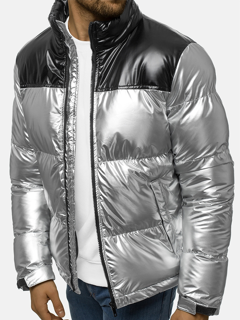 Kurtka zimowa męska pikowana srebrna OZONEE JB/JP1188/2