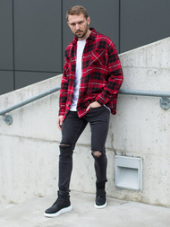 Koszula kurtka w kratę męska flanelowa czerwona OZONEE O/DR2020