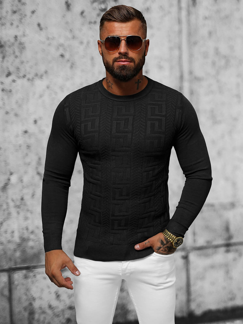 Sweter męski czarny OZONEE O/ZZ190126