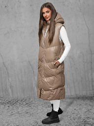 Kamizelka damska długa skórzana camelowa OZONEE JS/5M3183/84