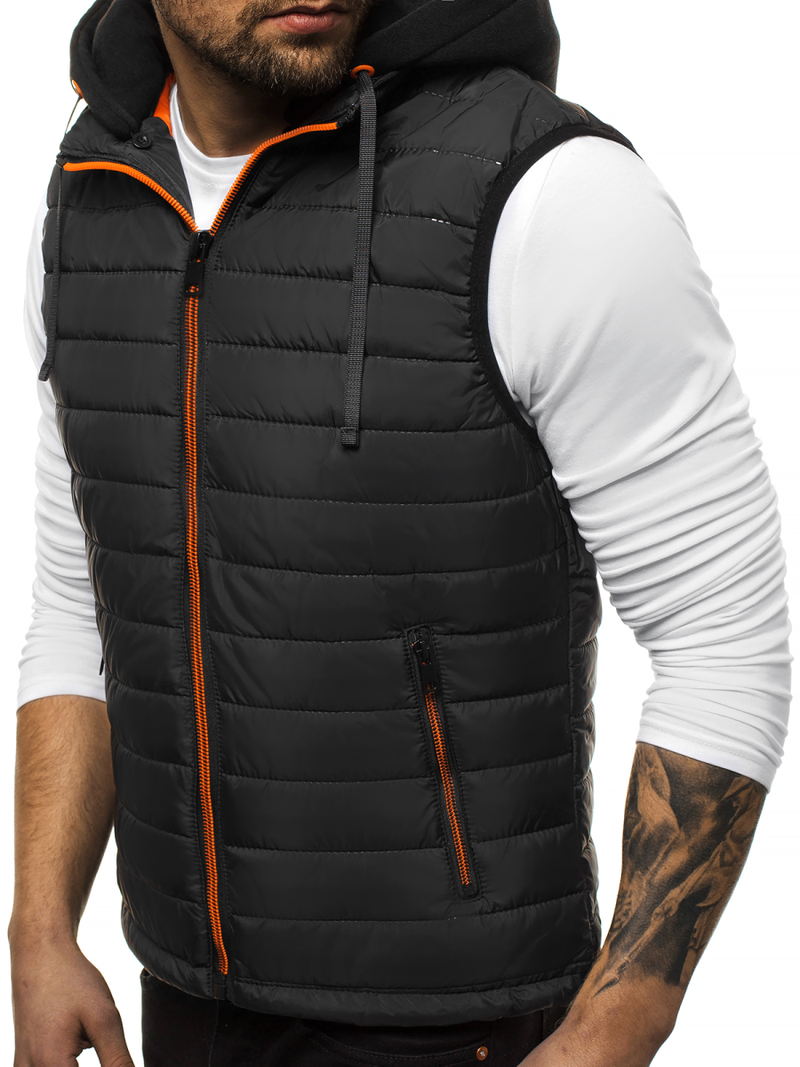 Kamizelka męska pikowana z kapturem czarna OZONEE N/6102