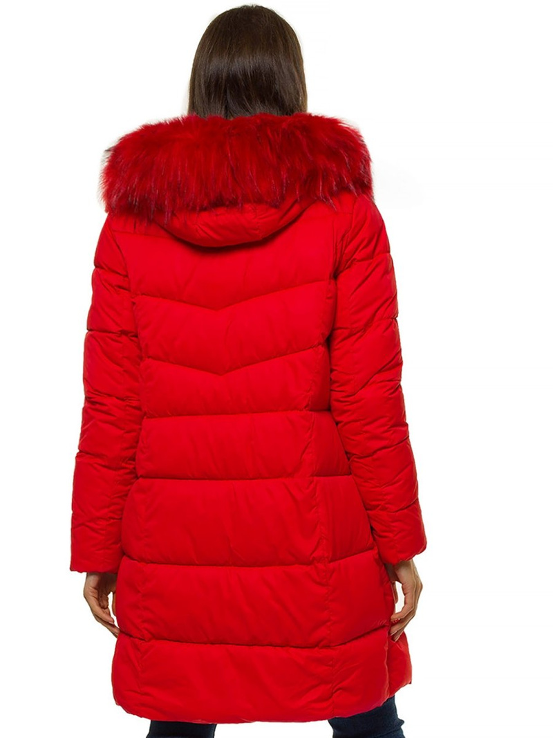 Kurtka zimowa damska parka z futerkiem czerwona OZONEE O/SW028/4