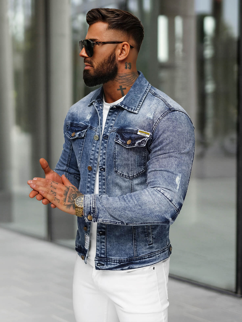 Kurtka męska jeansowa niebieska OZONEE NB/MJ529BS