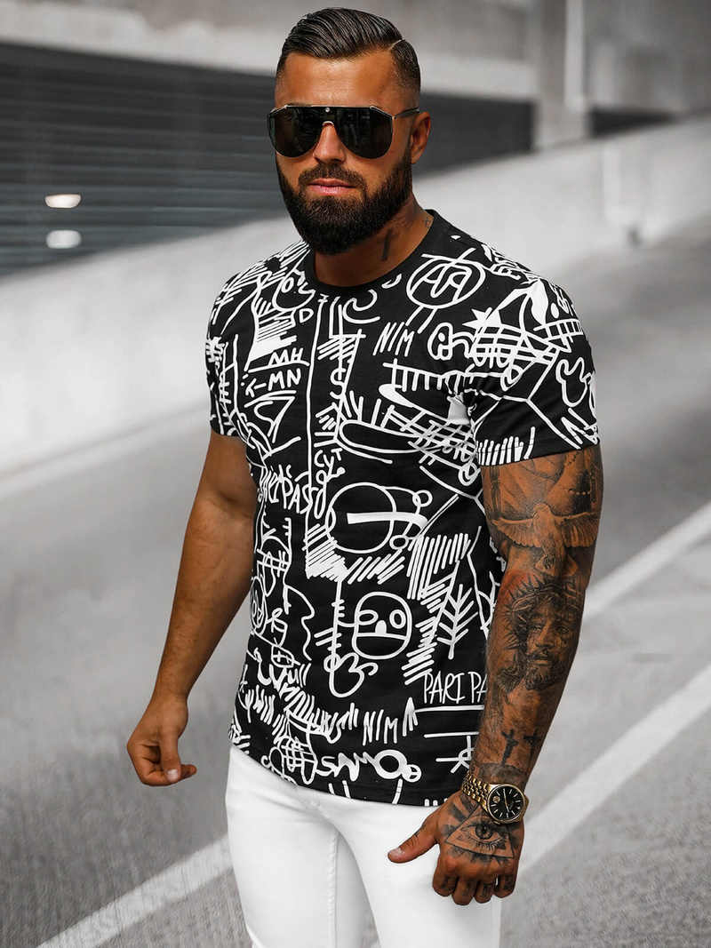 T-shirt męski czarny OZONEE O/T1269/3