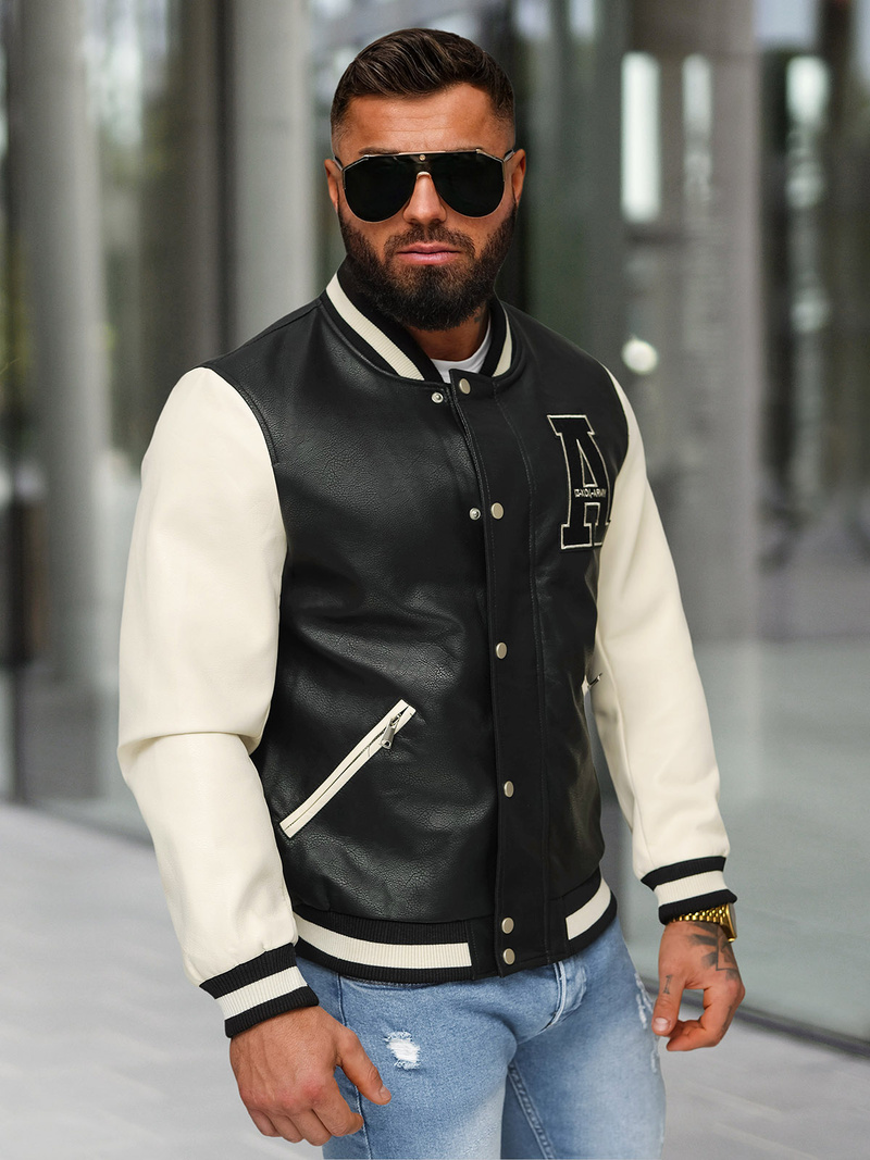 Чоловіча шкіряна куртка Чорно-Бiла OZONEE JS/11Z8112Z