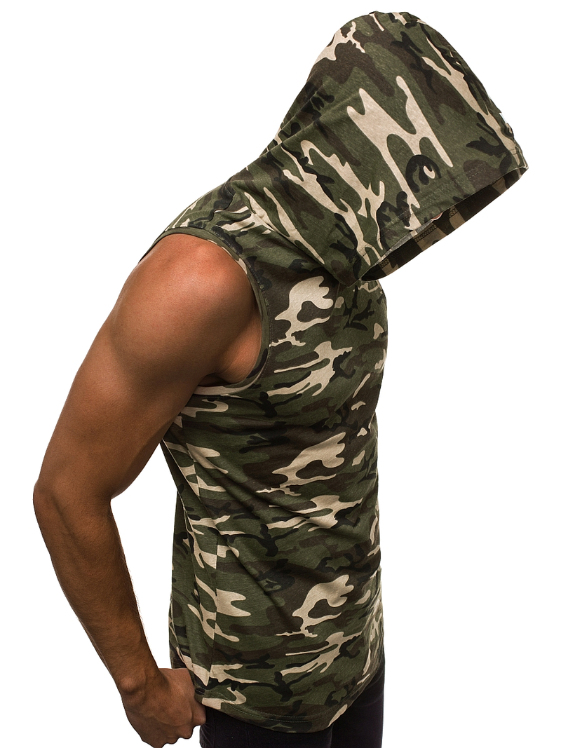 Koszulka bez rękawów z kapturem męska beżowo-brązowy-moro OZONEE O/2537