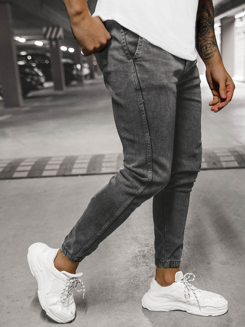 Spodnie jeansowe joggery męskie czarne OZONEE DJ/5671