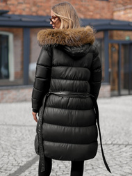 Kurtka zimowa damska długa z futerkiem czarna OZONEE JS/5M3298/392Z