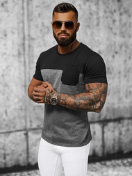 T-shirt męski czarno-grafitowy OZONEE JS/8T91/5Z