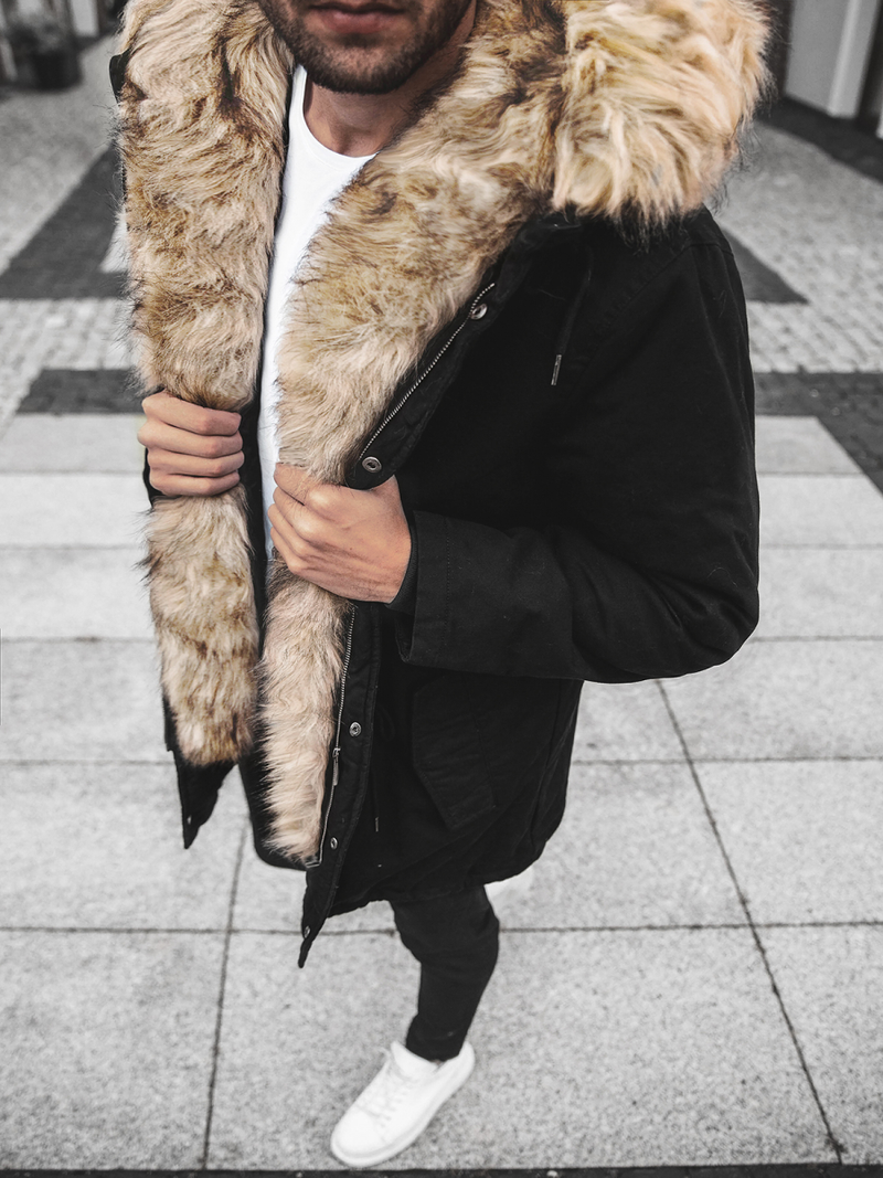 Kurtka zimowa męska z futerkiem czarna OZONEE O/5578Z