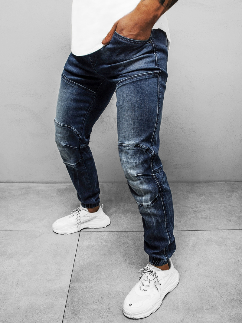 Spodnie jeansowe joggery męskie ciemno-niebieskie OZONEE NB/MP0011BS