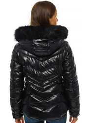 Kurtka zimowa damska z futerkiem czarna OZONEE JS/M23068/1