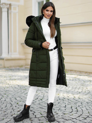 Kurtka zimowa damska długa pikowana khaki OZONEE O/W377Z