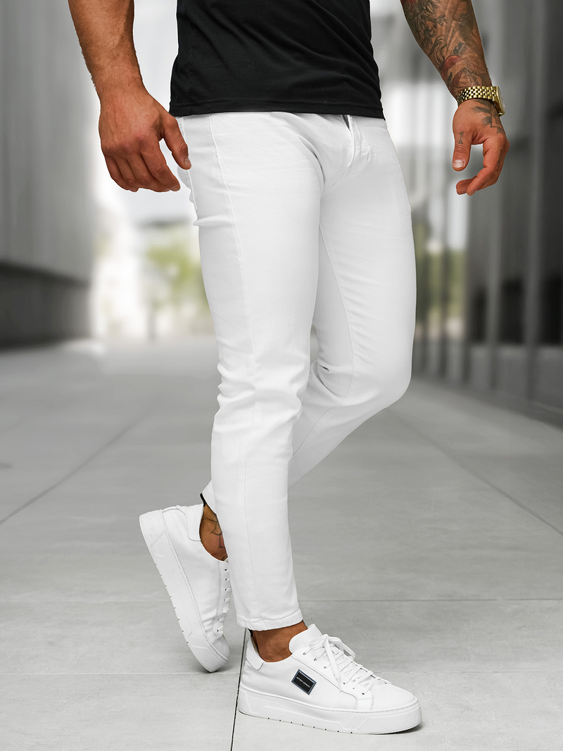 Spodnie jeansowe męskie slim fit białe OZONEE BL/JK884