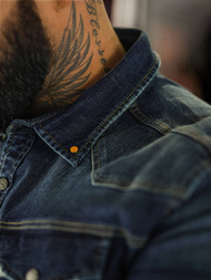 Koszula męska jeansowa ciemno-niebieska OZONEE O/51412