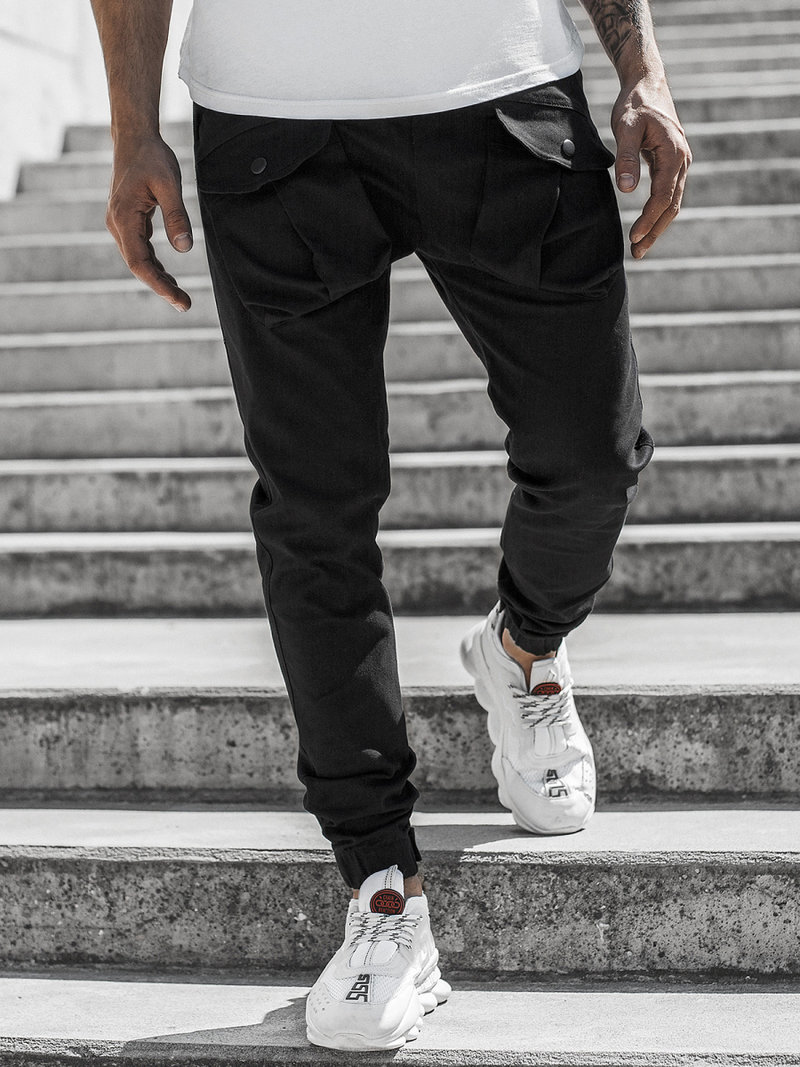Spodnie męskie chino joggery czarne OZONEE G/11144