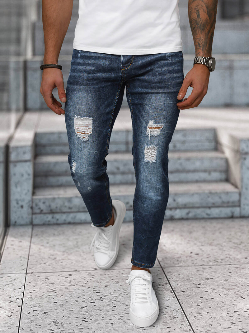 Spodnie jeansowe męskie ciemno-niebieskie OZONEE NB/MP0017BS