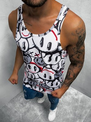 Koszulka bez rękawów męska z nadrukiem biało-czarna OZONEE O/BL128