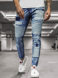 Spodnie jeansowe joggery męskie niebieskie OZONEE O/B4925