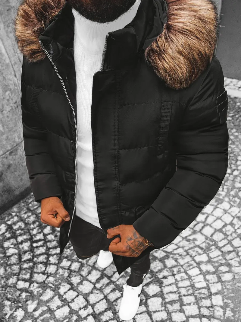 Kurtka zimowa męska pikowana z futerkiem czarna OZONEE JS/M50/392