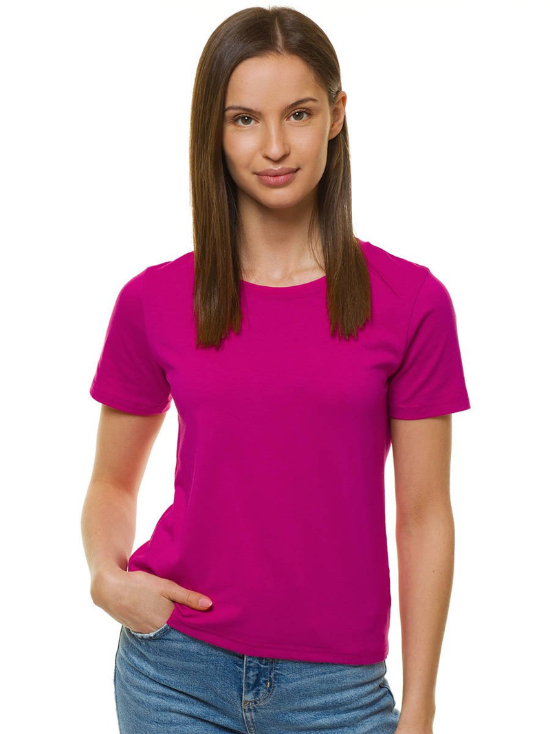 T-Shirt damski bez nadruku ciemno-różowy OZONEE JS/SD211/111