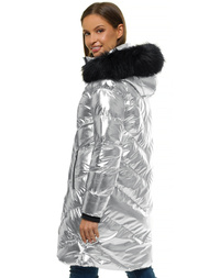 Kurtka zimowa damska parka z futerkiem srebrna OZONEE JS/M23069/2