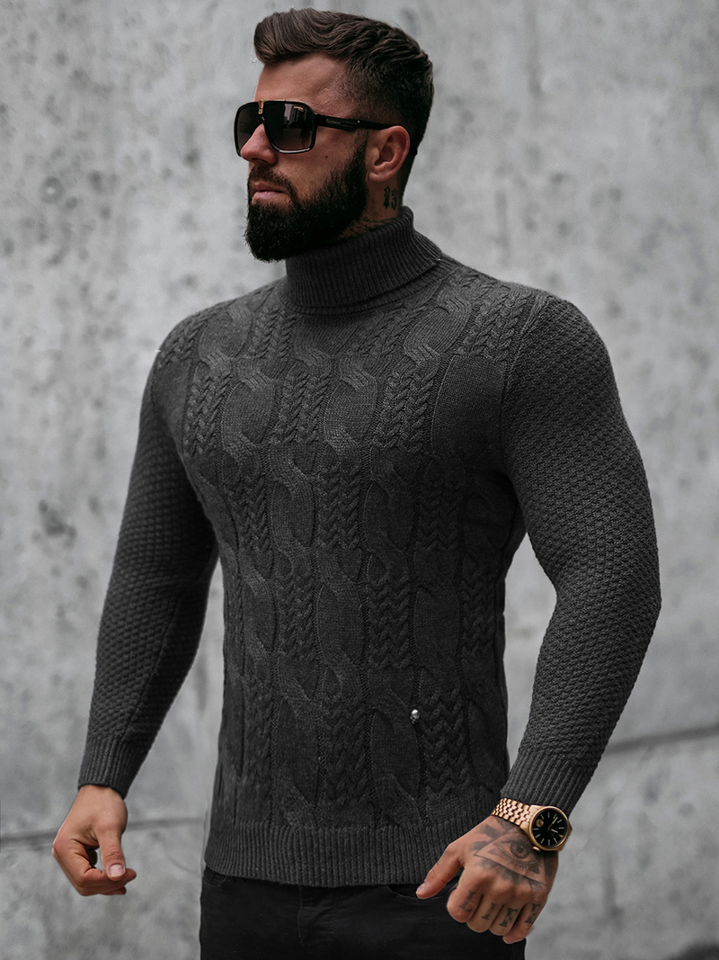 Sweter męski golf grafitowy OZONEE NB/MM6012/3Z