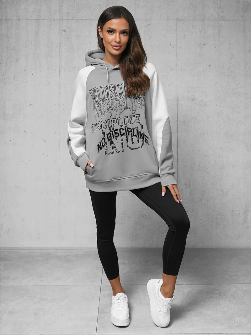 Bluza z kapturem oversize szara OZONEE O/SWE23037Z