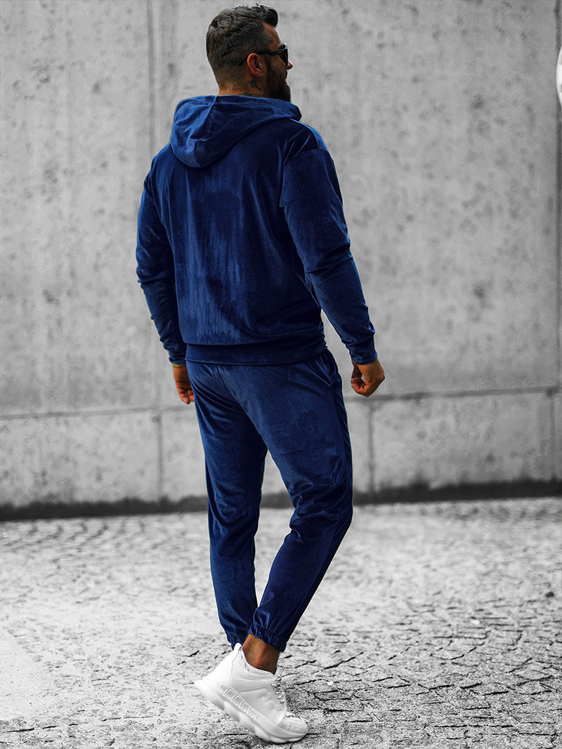 Komplet dresowy męski welurowy granatowy OZONEE O/D8160/9157