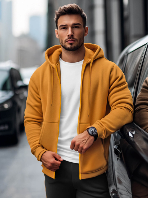 Bluza męska z kapturem rozpinana camelowa OZONEE JS/2008Z