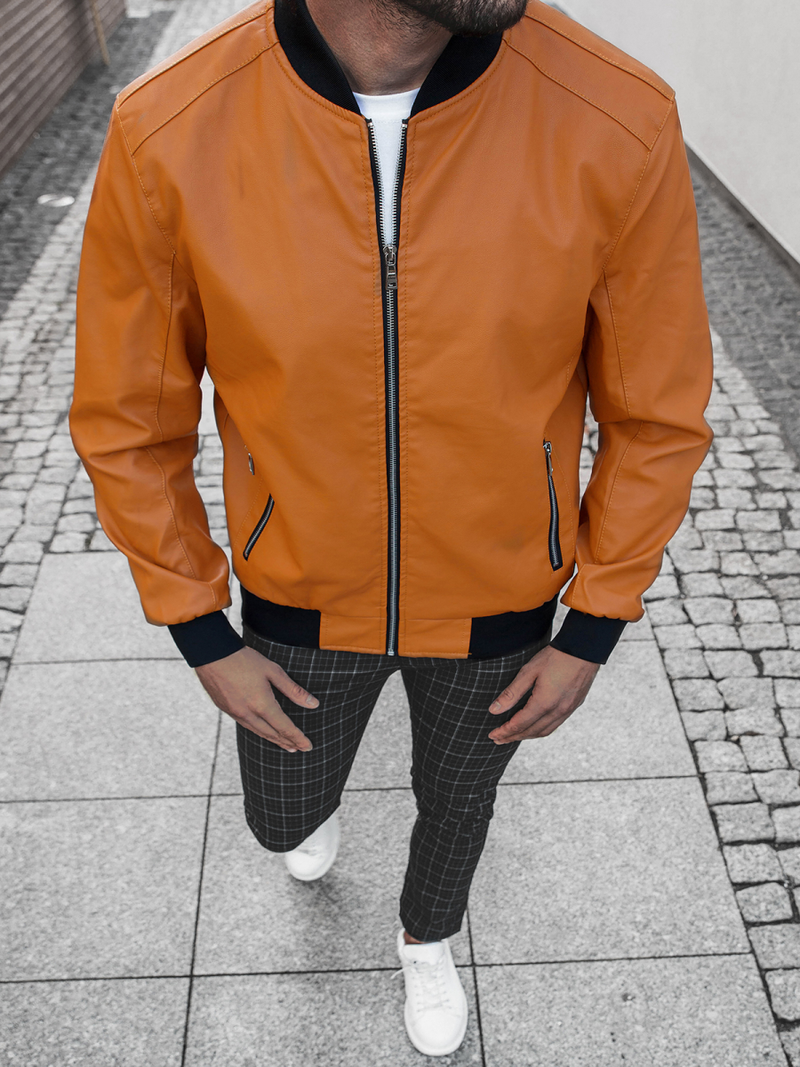 Kurtka skórzana męska jasny-camel OZONEE JB/JP1147/5Z