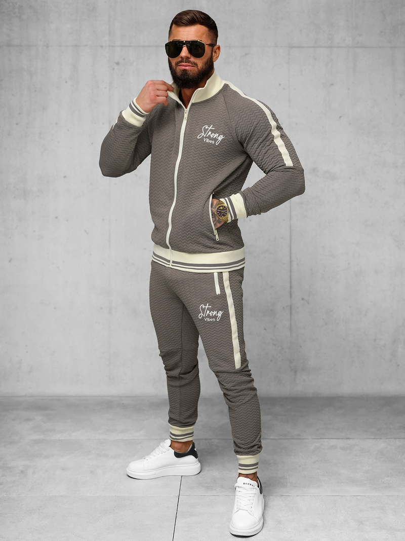 Komplet dresowy męski beżowo-szary OZONEE O/FF5030AB