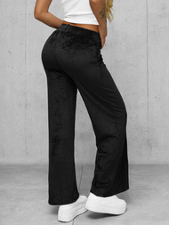 Spodnie damskie welurowe z szeroką nogawką czarne OZONEE JS/92K531/3