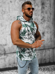 Koszulka bez rękawów męska z nadrukiem biało-zielona OZONEE O/BL307Z