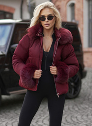 Kurtka zimowa damska z futerkiem bordowa OZONEE JS/16M9282/06