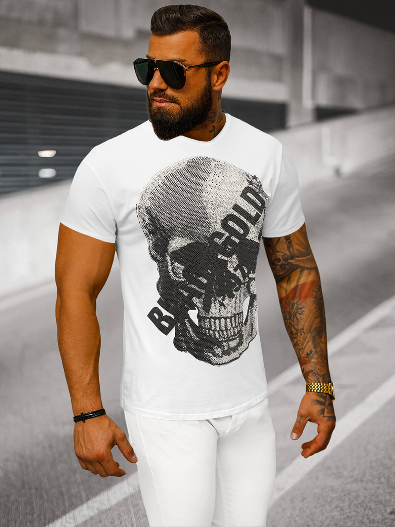 T-shirt męski slim fit biały OZONEE NB/MT3038Z