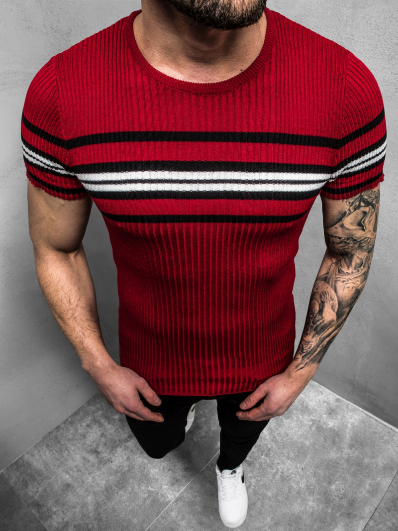 Bluzka z krótkim rękawem męska bordowa OZONEE L/2296Z