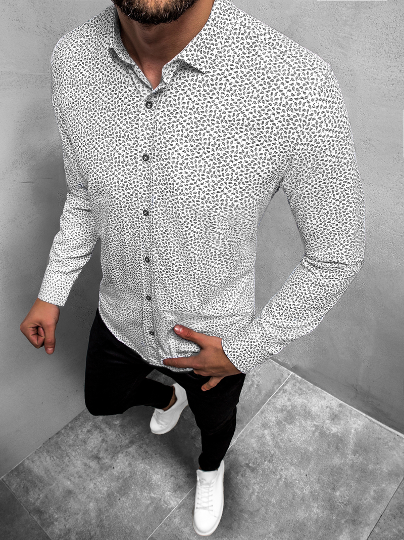 Elegancka koszula męska we wzory długi rękaw biała OZONEE O/3010/25