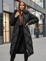 Kurtka zimowa damska długa pikowana czarna OZONEE JS/5M3173/392Z