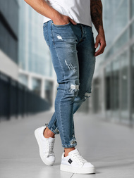 Spodnie jeansowe męskie slim fit niebieskie OZONEE O/0525