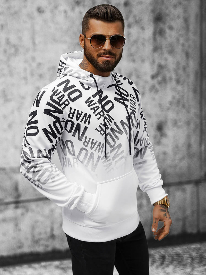 Bluza z kapturem męska biała OZONEE JS/8B998/1