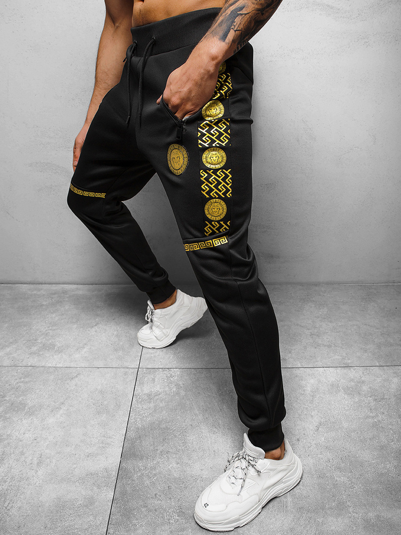 Spodnie dresowe męskie czarno-złote OZONEE O/HM665