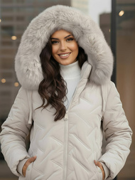 Kurtka zimowa damska z futerkiem jasno-szara OZONEE JS/16M9296/280Z