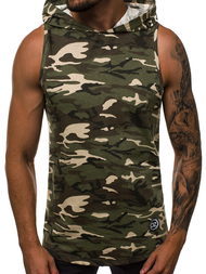 Koszulka bez rękawów z kapturem męska beżowo-brązowy-moro OZONEE O/2537