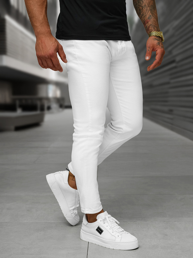 Spodnie jeansowe męskie slim-fit białe OZONEE O/YB661