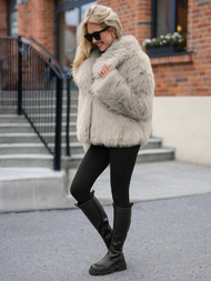 Kurtka zimowa damska futrzana szaro-beżowa OZONEE JS/61M8515/92