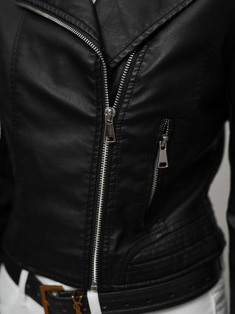 Жіноча шкіряна куртка Чорна OZONEE JS/11Z8028Z