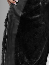 Kurtka zimowa skórzana damska z futerkiem czarna OZONEE JS/11Z8079